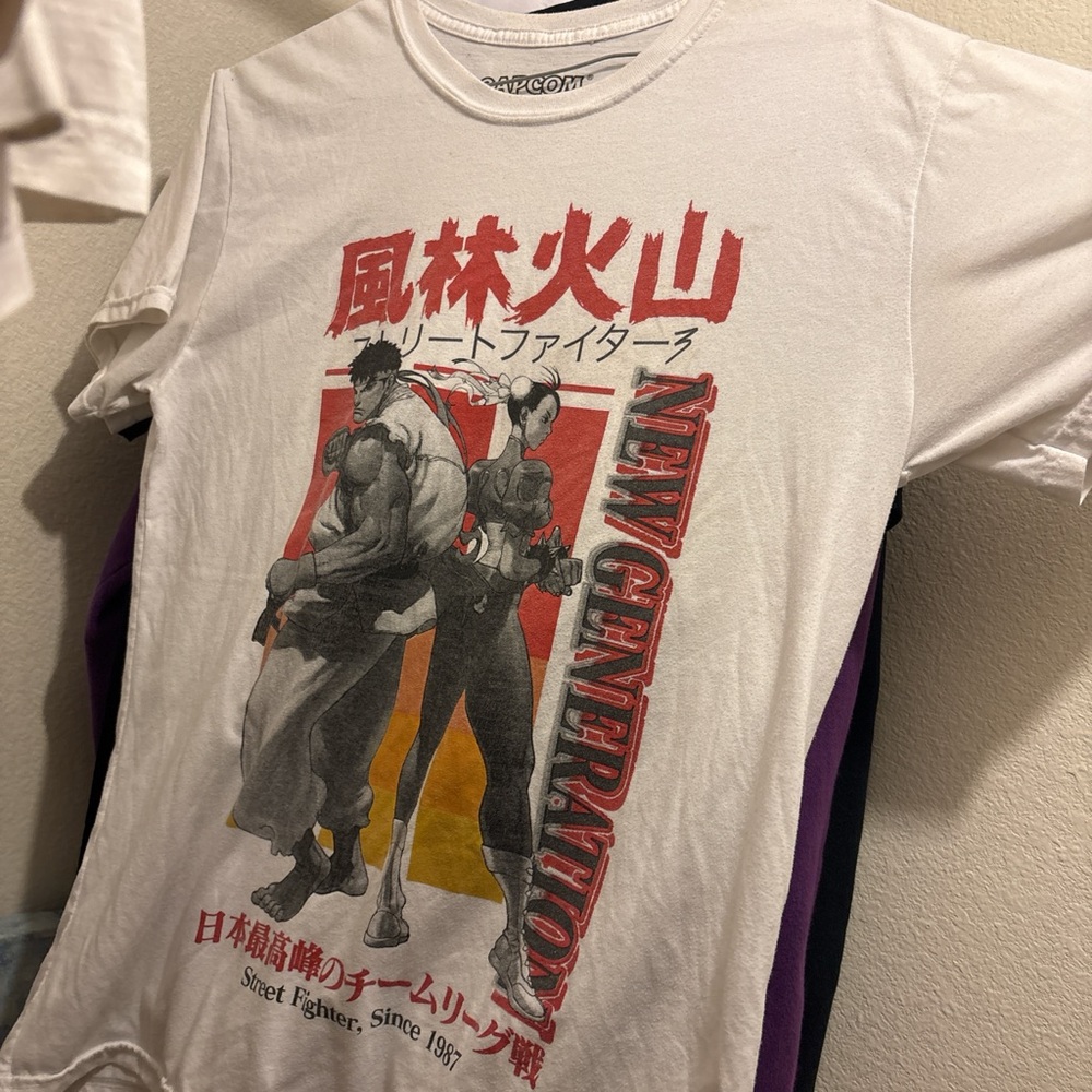 White and Red Anime Graphic Short Sleeve Tee